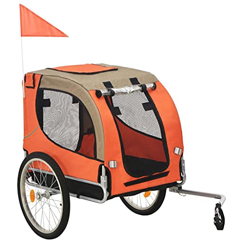 vidaXL Remolque de Bicicleta para Perros Mascotas Animales Viaje Carritos Sillitas Paseo Transporte Parque Accesorios Ciclismo Deporte Naranja y Gris