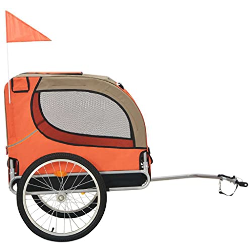 vidaXL Remolque de Bicicleta para Perros Mascotas Animales Viaje Carritos Sillitas Paseo Transporte Parque Accesorios Ciclismo Deporte Naranja y Gris