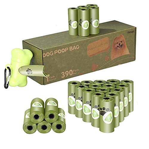 Viesap Bolsas Caca Perro, 390Pcs Bolsas Para Excrementos De Perro Con Dispensador, Gruesas Bolsas Perro Poop Bag Para Mascotas Domésticos, Fuertes Poop Bag Para Perro Mascotas, Verde Bolsa Caca Perro.