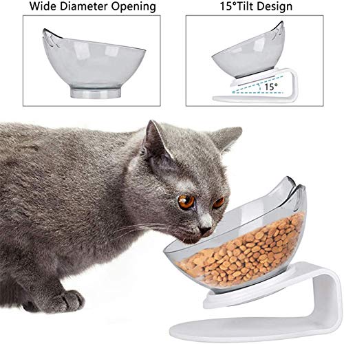 VieVogue Cuenco del Gato, Plataforma Inclinada de 15 ° Comederos para Gatos Doble tazón con Soporte, Elevado Comedero Mascotas, Antideslizante Boles Y Perros Pequeños (Clear 1 Bowl)