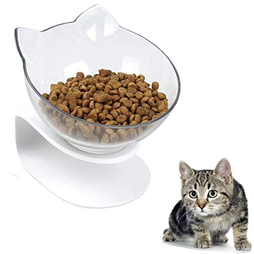 VieVogue Cuenco del Gato, Plataforma Inclinada de 15 ° Comederos para Gatos Doble tazón con Soporte, Elevado Comedero Mascotas, Antideslizante Boles Y Perros Pequeños (Clear 1 Bowl)