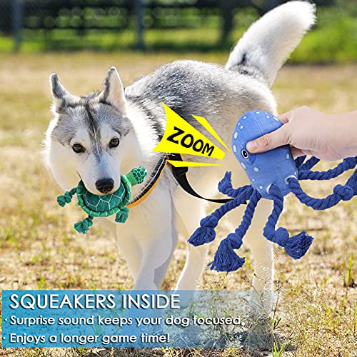 VIEWLON Juguetes para Perros Chirriantes - 2 Pack Peluche Juguete Morder con Sonido, Interactivos para Limpieza los Dientes, Resistante Cuerda para Perros Pequeños, Cachorros y Medianos