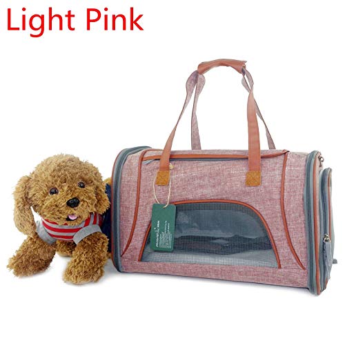 VIGAN Bolsa de Transporte para Mascotas Lino de Lujo Gato Perro Bolsa de Transporte para Gatos Plegable Bolsa para Perros Suministros para Mascotas (Light Pink)