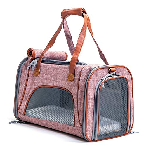 VIGAN Bolsa de Transporte para Mascotas Lino de Lujo Gato Perro Bolsa de Transporte para Gatos Plegable Bolsa para Perros Suministros para Mascotas (Light Pink)