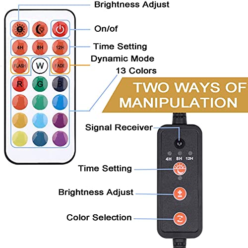 Viilich Luz LED Sumergible,lámpara subacuática con mando a distancia,iluminación impermeable para acuario,RGB sumergible para tanque de peces,temporizador de encendido/apagado automático,62 cm