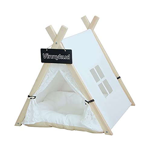 Vinnykud Tienda de Campaña para Mascotas Extraíble y Lavable Plegable con Colchón Cama para Mascotas Tienda de Campaña de Rayas para Perros Carpa con Ventana para Perros Gatos Conejos Cobayas