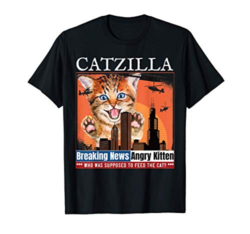 Vintage Catzilla Breaking News, divertido gatito hambriento Camiseta