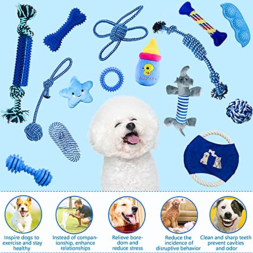 VIPNAJI Grupo de Juguetes para Perros Durable Masticable Cuerda, Herramientas de Entrenamiento, para Mantener a su Perro Sano,100% Algodón - 15 Piezas,- para Perros de Tamaño Mediano y Grande