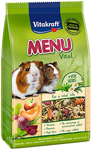 Vitakraft - Menú Premium Vital para Cobayas con Mezcla de Cereales, Frutas y Verduras, Alimento Principal - 1 kg