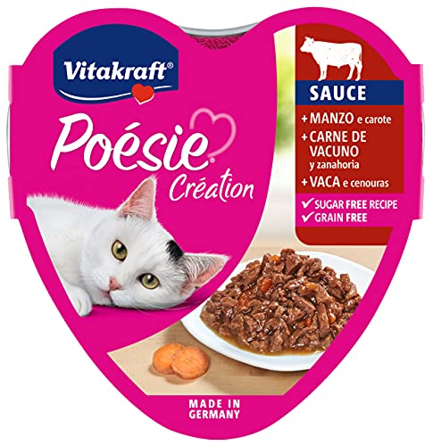 Vitakraft - Poésie Creation Sauce, alimento húmedo para Gatos en Salsa, Variedad Ternera y Zanahoria - 85 g