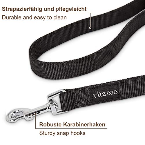 vitazoo Correa para Perros en Negro, sólida y Ajustable en 4 Longitudes - Adecuada para Perros Grandes y Fuertes - Correa para Perros, Correa Doble - Longitud Total 3 m