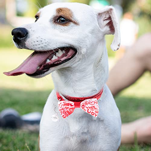 VORCOOL Collar de Perro con Cuello de Perro de Dibujos de Tarjetas de San Valentín del Día de San Valentín con Cuello de Perro de La Corbata de Lazo para Los Perros Pequeños para