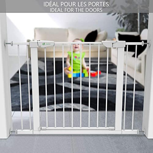 VOUNOT Puertas de Seguridad para Niños, 76-108 cm, Barrera Escalera para Bebé y Perros, Auto Close, Sin Taladrar, Blanco