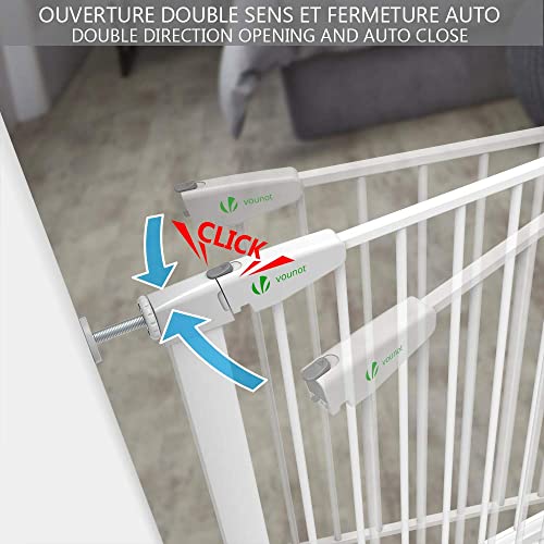 VOUNOT Puertas de Seguridad para Niños, 76-108 cm, Barrera Escalera para Bebé y Perros, Auto Close, Sin Taladrar, Blanco