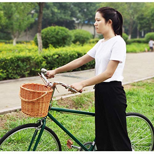 VPPV Cesta de Bicicleta para Perros, Tejido Natural Hecho a Mano Mimbre de Ratán Desmontable para Manillar Delantero