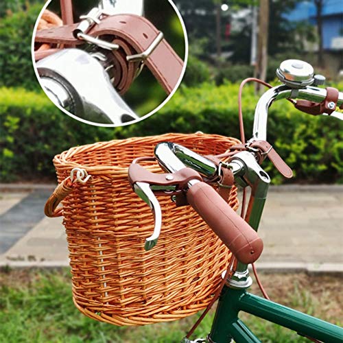 VPPV Cesta de Bicicleta para Perros, Tejido Natural Hecho a Mano Mimbre de Ratán Desmontable para Manillar Delantero