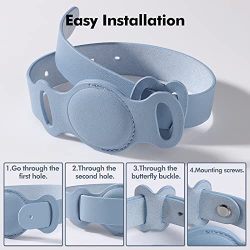 Vqvq Funda para Soporte de Collar de Perro AirTag, Funda de Cuero PU con Rastreador GPS Compatible con Airtag 2021, Ajustable y Seguro y a Prueba de Pérdidas Airtag Collar Perro Gato - M,Azul