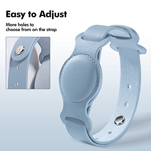 Vqvq Funda para Soporte de Collar de Perro AirTag, Funda de Cuero PU con Rastreador GPS Compatible con Airtag 2021, Ajustable y Seguro y a Prueba de Pérdidas Airtag Collar Perro Gato - M,Azul