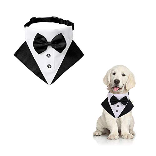 WANDIC Bandana de Esmoquin para Perro, 1 Pieza Ajustable Formal para Boda, Bandana para Perro, Traje de Boda, Bandana con Anillo en D para Perros pequeños y medianos