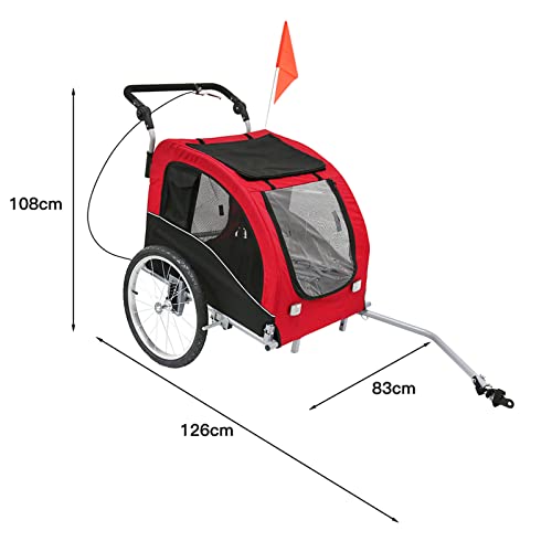 WARLA Remolque para Perros, Remolque de Bicicleta para Perros, Remolque Bici Perro, 126 * 83 * 108 cm, 2 en 1, Tela Oxford + tubería de Acero, con Amortiguador, Freno, Plegable