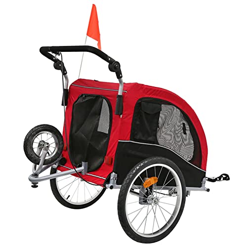 WARLA Remolque para Perros, Remolque de Bicicleta para Perros, Remolque Bici Perro, 126 * 83 * 108 cm, 2 en 1, Tela Oxford + tubería de Acero, con Amortiguador, Freno, Plegable