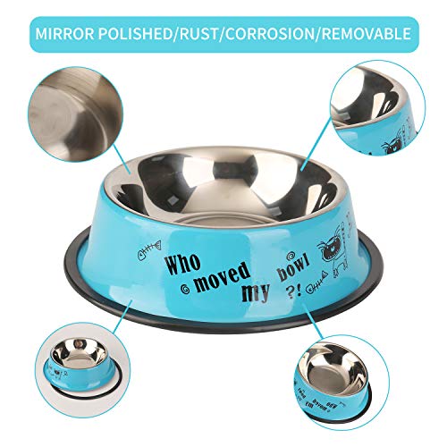 WBYJ 2 Pcs Cuenco para Perros de Acero Inoxidable, Antideslizante Tazón Para Perros, Cuenco para Mascotas De Acero Inoxidable con Base De Goma Antideslizante, para Perros y Gatos - 20 * 26 cm, Azul