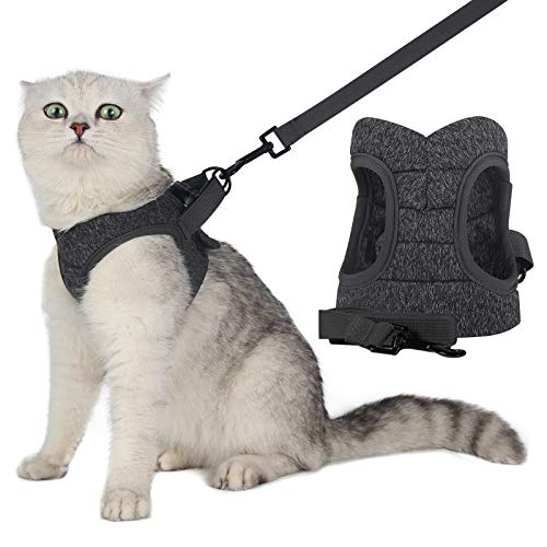 WD&CD Arnés para Gato, Antiescape y Ajustable Arnés Gato Transpirable para Correr, Entrenamiento, Gatos el 4.5-7kg Pequeños y Medianos, Gatos Bebes para Caminar con Gatito, Gris, L