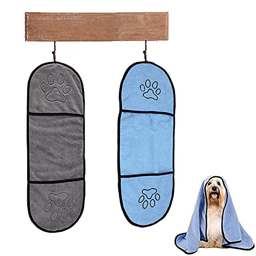 WDDA 2 Piezas Toalla de Baño de Microfibra para Mascotas, Toallas de Microfibra para Secar Mascotas, Toallas Absorbentes para Mascotas, Toallas de Baño para Perros, para Gatos y Perros, Gris y Azul