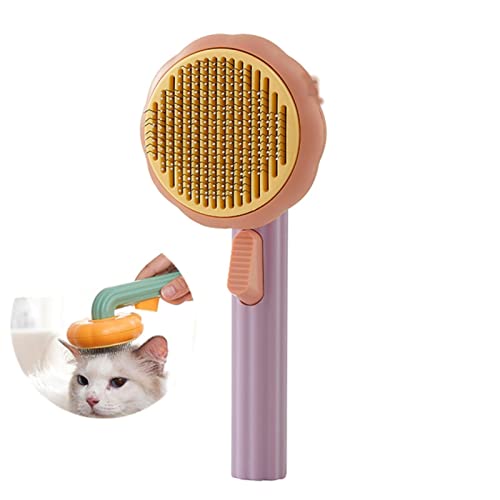 Wefeelm Cepillo para mascotas de calabaza, cepillo de limpieza automático para desprender el peine de aseo de perro y gato elimina las capas inferiores sueltas y el pelo enredado