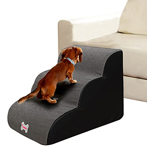 Weichuan Escalera para mascotas de 3 peldaños, escalera para perros y gatos, para sofá, cama, antideslizante, de esponja, para perros pequeños, cachorros, gatos, gris, L