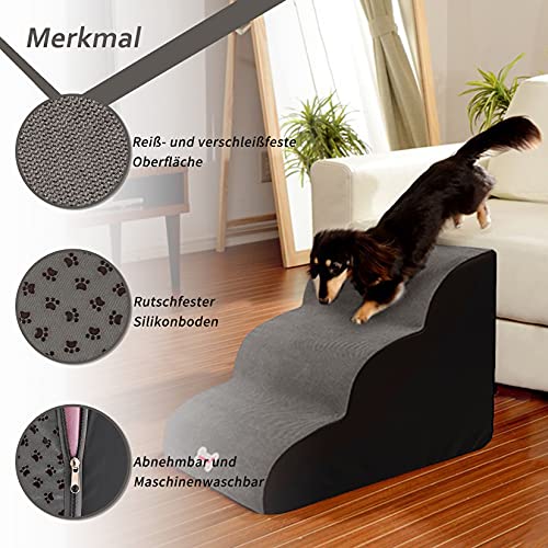 Weichuan Escalera para mascotas de 3 peldaños, escalera para perros y gatos, para sofá, cama, antideslizante, de esponja, para perros pequeños, cachorros, gatos, gris, L