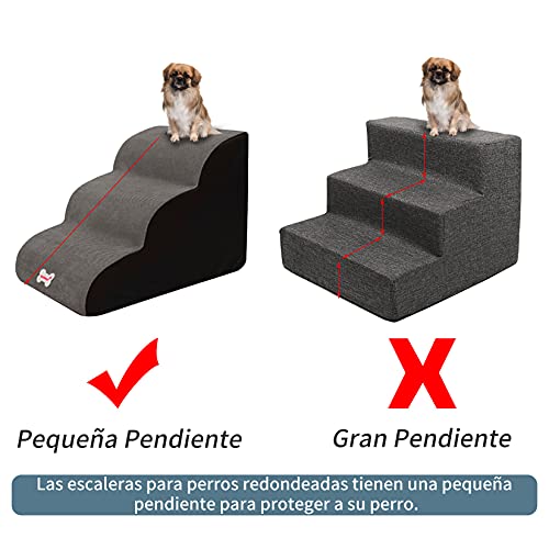 Weichuan Escalera para Perros 3 Escalones, Antideslizante Escalera de Mascota para Cama Sofá, Rampa Escalera de Esponja para Gatos Perros Pequeños Cachorros Gris L