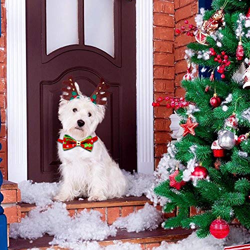 WELLXUNK® Collar de Navidad Perro, Pajarita de Mascotas de Navidad, Collar de Navidad para Mascotas, Pajarita Navideña, Collares Ajustable con Lacitos Navideños para Cachorro y Gatit (B)