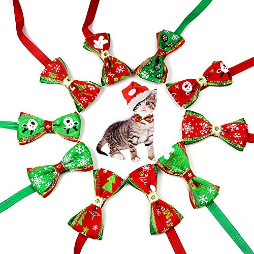 WELLXUNK® Collar de Navidad Perro, Pajarita de Mascotas de Navidad, Collar de Navidad para Mascotas, Pajarita Navideña, Collares Ajustable con Lacitos Navideños para Cachorro y Gatit (B)