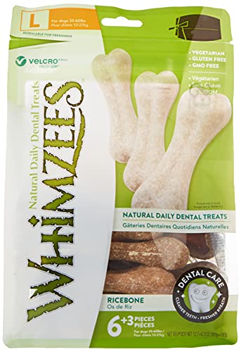 WHIMZEES Natural Dental Dog Mastica Larga duración, Hueso de arroz, 9 Piezas