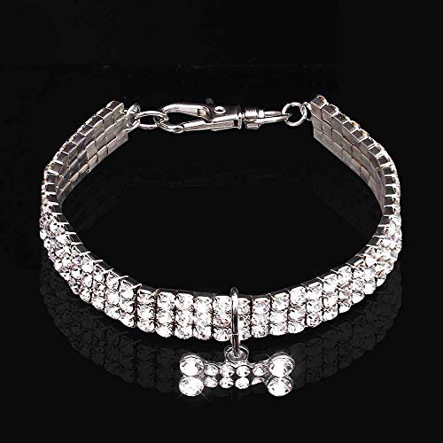 Whippet Collar de perro con colgante de hueso de Swarovski, talla M