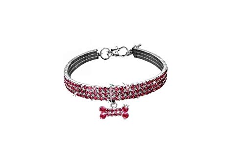 Whippet Collar de perro con colgante de hueso de Swarovski, talla M