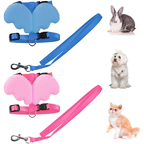 WideSmart 2pcs Correa de Conejo,Correa Arnés de Conejo Ajustable Arnés para Conejos Correa para Animales Pequeños Animales Conejos Gatos Cuerda de Guía para Caminar y Correr Conejo Suave Correa