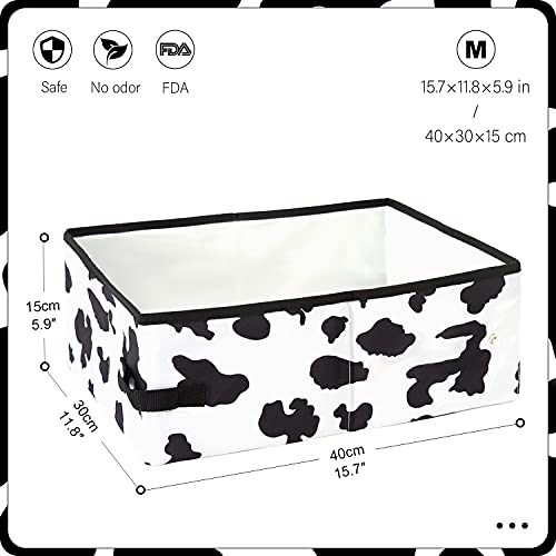 WILDEDEN Caja de arena portátil plegable para gatos, caja de arena plegable para viajes, cuenco plegable gratis, bolsa de caca, pluma y cucharada incluidas (líneas de vaca)