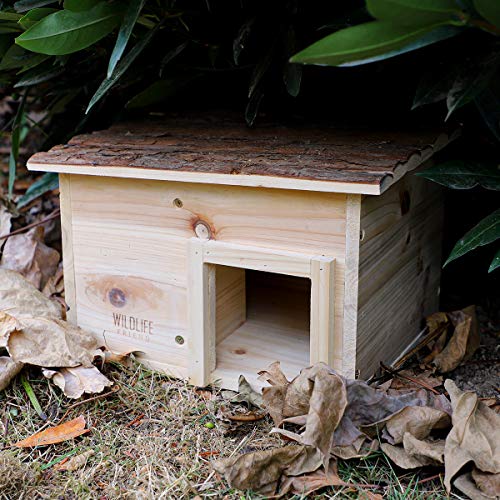 WILDLIFE FRIEND | Casa para erizos con suelo de madera y techo de vacuno, para invierno, para el jardín, un refugio impermeable para erizos durante todo el año