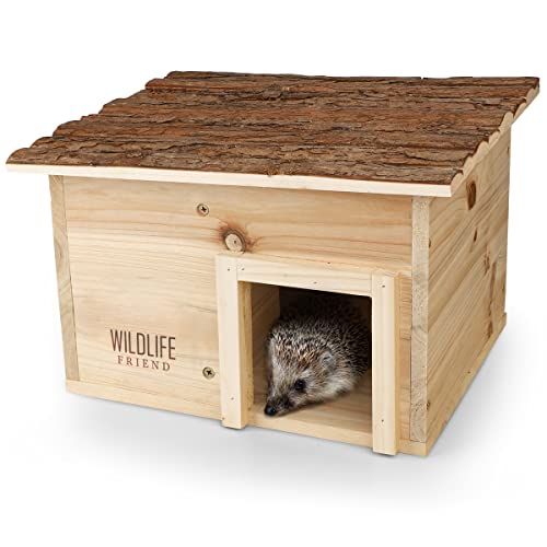 WILDLIFE FRIEND | Casa para erizos con suelo de madera y techo de vacuno, para invierno, para el jardín, un refugio impermeable para erizos durante todo el año