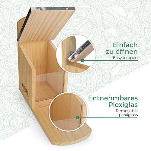 Wildlife Friend I Comedero para Ardillas - de Madera de Pino con Techo de Metal - Estación de Alimentación, Alimentador de Ardilla