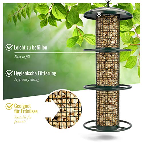 wildtier Herz I Comedero para Pájaros de Metal I Altura 35cm I para Cacahuetes - Columna de Alimentación, Silo, Comedero para Pájaros Aves en Jardin y Balcon (Verde)