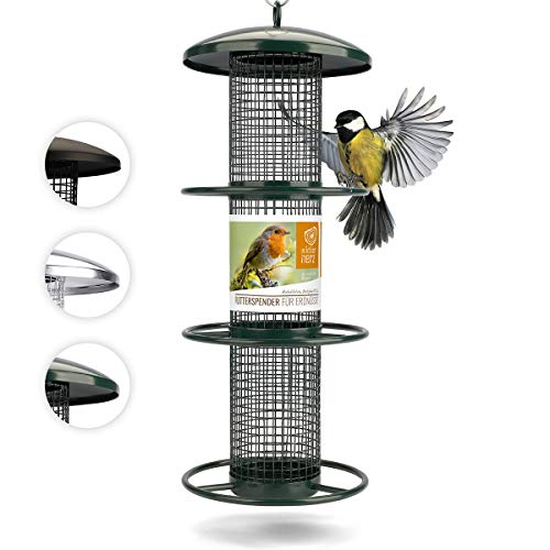 wildtier Herz I Comedero para Pájaros de Metal I Altura 35cm I para Cacahuetes - Columna de Alimentación, Silo, Comedero para Pájaros Aves en Jardin y Balcon (Verde)