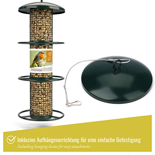 wildtier Herz I Comedero para Pájaros de Metal I Altura 35cm I para Cacahuetes - Columna de Alimentación, Silo, Comedero para Pájaros Aves en Jardin y Balcon (Verde)