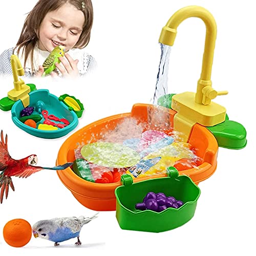 WMLBK Bañera automática para pájaros, loros, comedero para pájaros, piscina, ducha, mascotas, canarios, bañera (naranja)