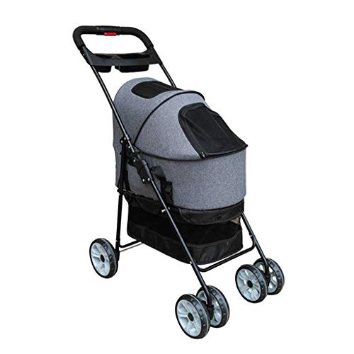 WMS Silla De Paseo para Mascotas Perro Gato Cochecitos Fácil Limpiar Cuatro Ruedas Viaje para Mascotas Basculador Cargando 10 Kg Animal Roadster. (Color : Gray)