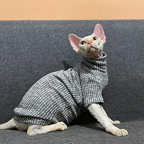 WMXING otoño e Invierno Alto elástico Alto Collar Gato suéter, Sphynx y Otra Ropa Invisible Gato-Corbata Alta Gris_SG