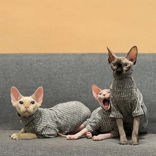 WMXING otoño e Invierno Alto elástico Alto Collar Gato suéter, Sphynx y Otra Ropa Invisible Gato-Corbata Alta Gris_SG