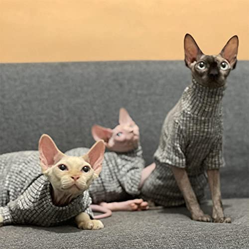 WMXING otoño e Invierno Alto elástico Alto Collar Gato suéter, Sphynx y Otra Ropa Invisible Gato-Corbata Alta Gris_SG